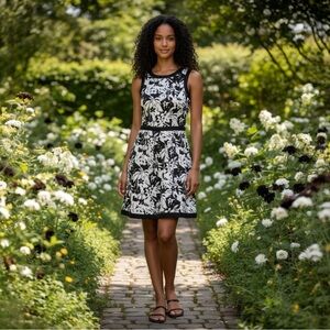 American Living Woman’s 8 White & Black Floral Sleeveless Dress